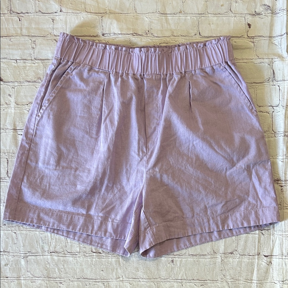 MELISSA NEPTON High Waist Pull-on Linen Shorts in Lilac Size Medium Quiet Luxury - Picture 1 of 6